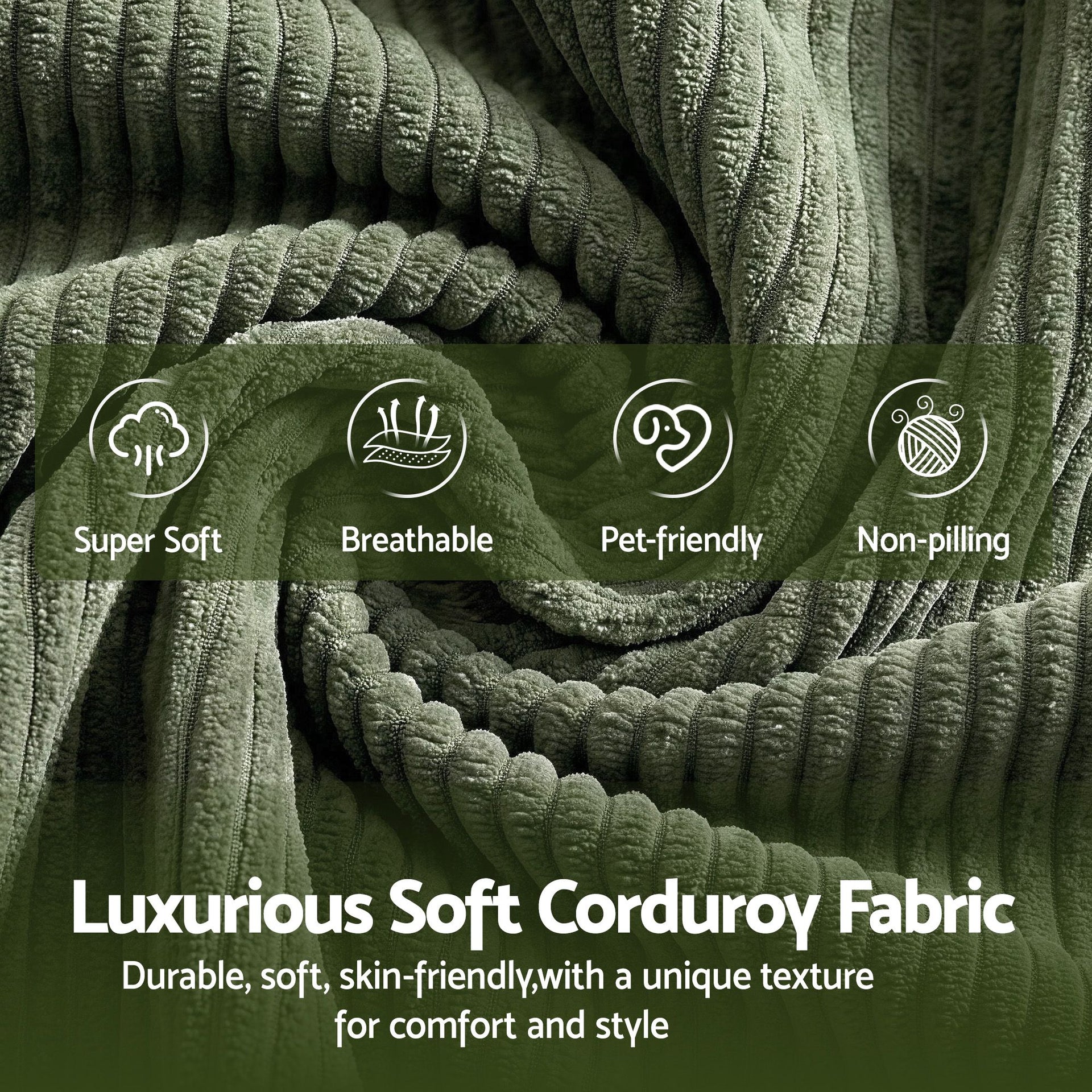 Artiss Armchair Floor Chair Couch Recliner 1 Seater Cloud Chaise Lounge Corduroy Green Awezingly