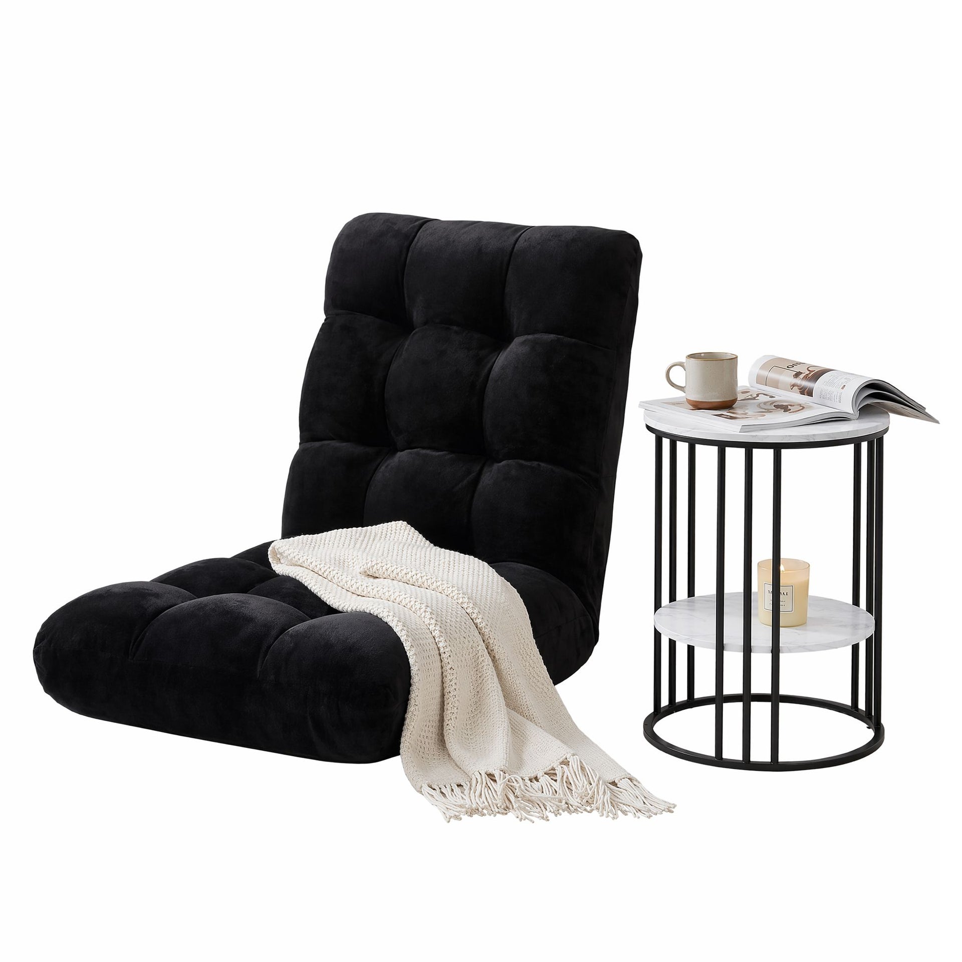 Artiss Sofa Bed Floor Lounge Recliner Foldable Chair & Side Table Bundle