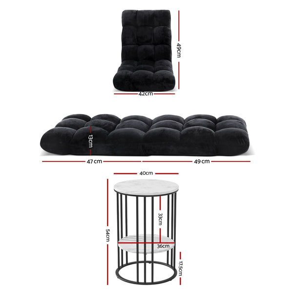 Artiss Sofa Bed Floor Lounge Recliner Foldable Chair & Side Table Bundle Artiss