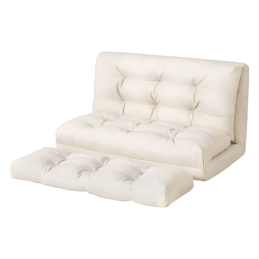 Artiss Floor Lounge Sofa Bed 2 Seater Pillow Leather White Artiss