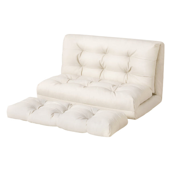 Artiss Floor Lounge Sofa Bed 2 Seater Pillow Leather White Artiss