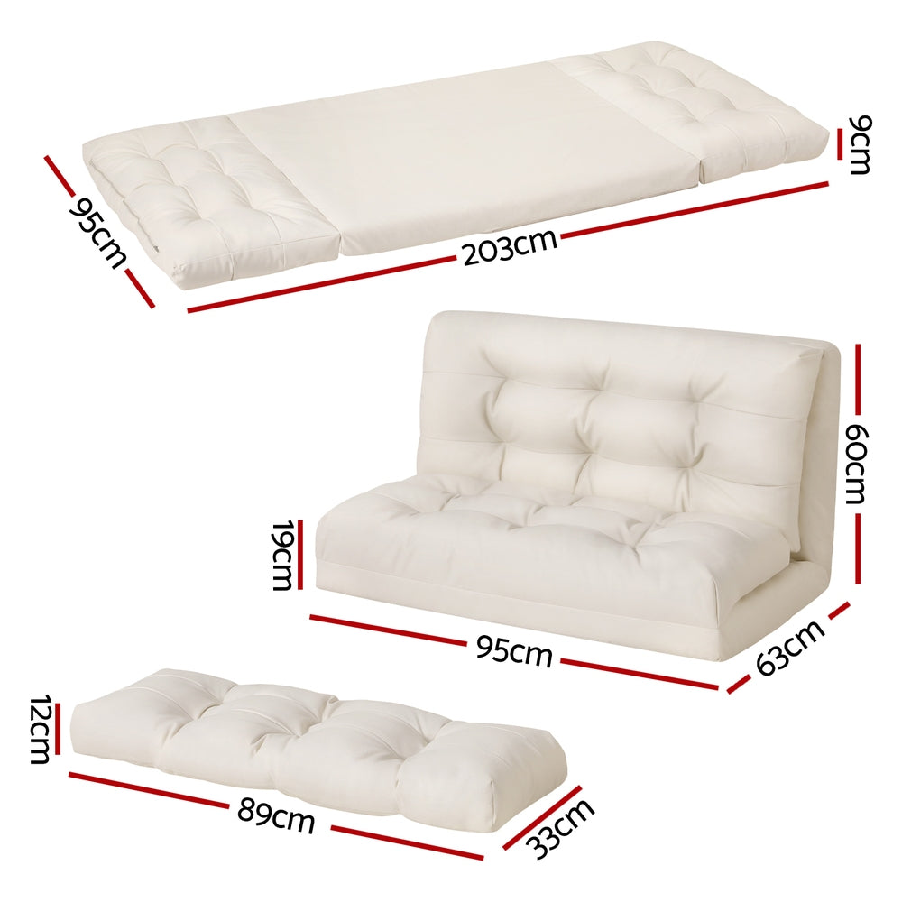 Artiss Floor Lounge Sofa Bed 2 Seater Pillow Leather White Artiss