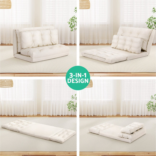 Artiss Floor Lounge Sofa Bed 2 Seater Pillow Leather White Artiss