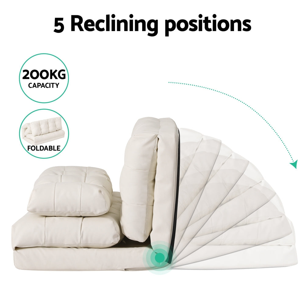 Artiss Floor Lounge Sofa Bed 2 Seater Pillow Leather White Artiss