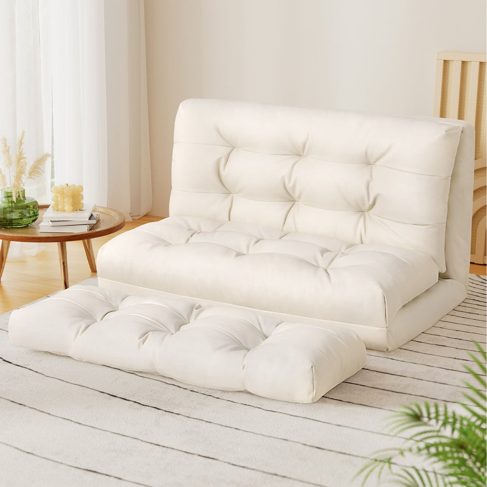 Artiss Floor Lounge Sofa Bed 2 Seater Pillow Leather White Artiss