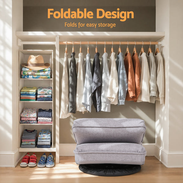 Ariss Swivel Floor Chair 360 Adjustable Foldable Lounge Seat Floor Sofa Chair Grey Awezingly