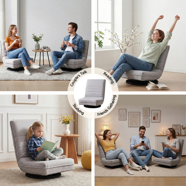 Ariss Swivel Floor Chair 360 Adjustable Foldable Lounge Seat Floor Sofa Chair Grey Awezingly