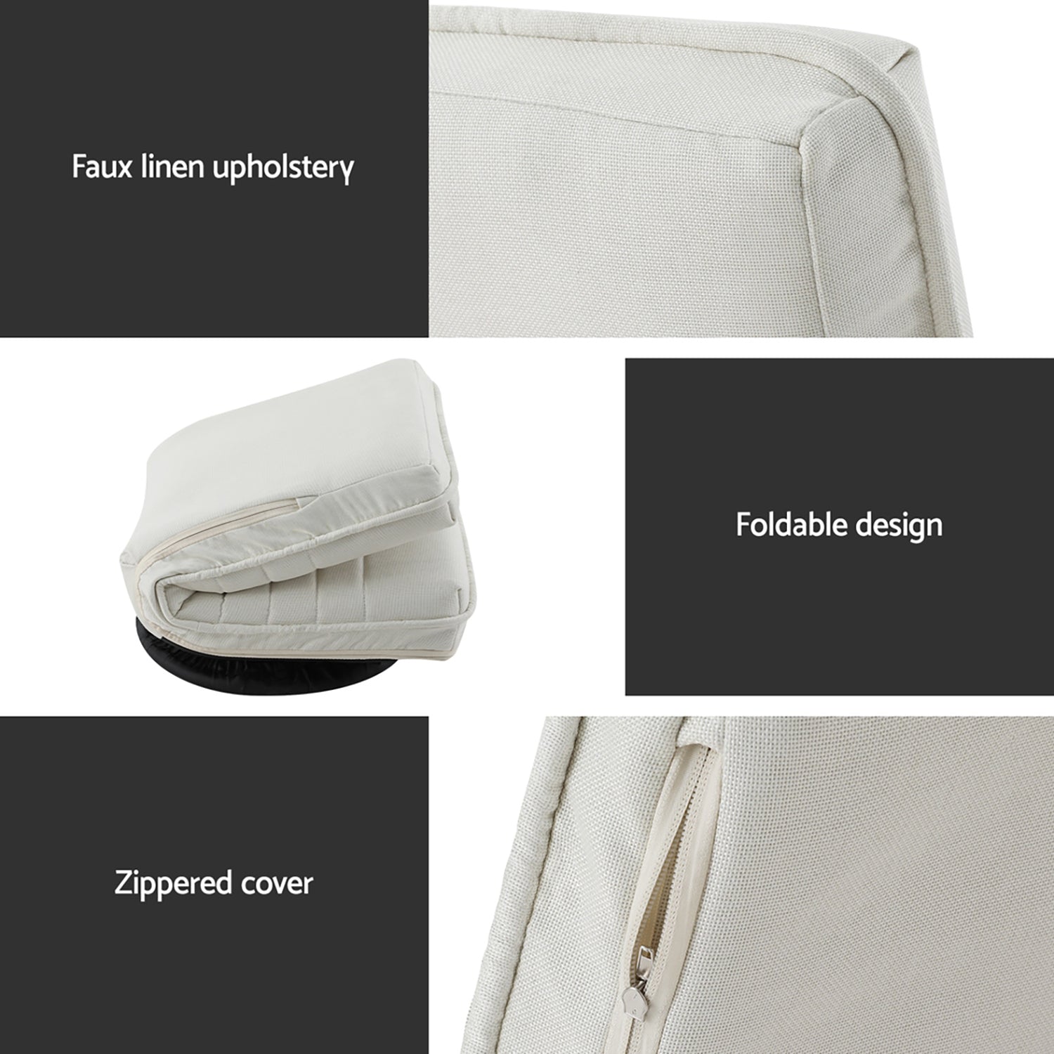 Artiss 2XFloor Chair Lounge Sofa Swivel Foldable Linen White Awezingly