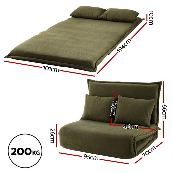 Artiss Floor Lounge Sofa Bed Foldable 2 Seater Green Awezingly