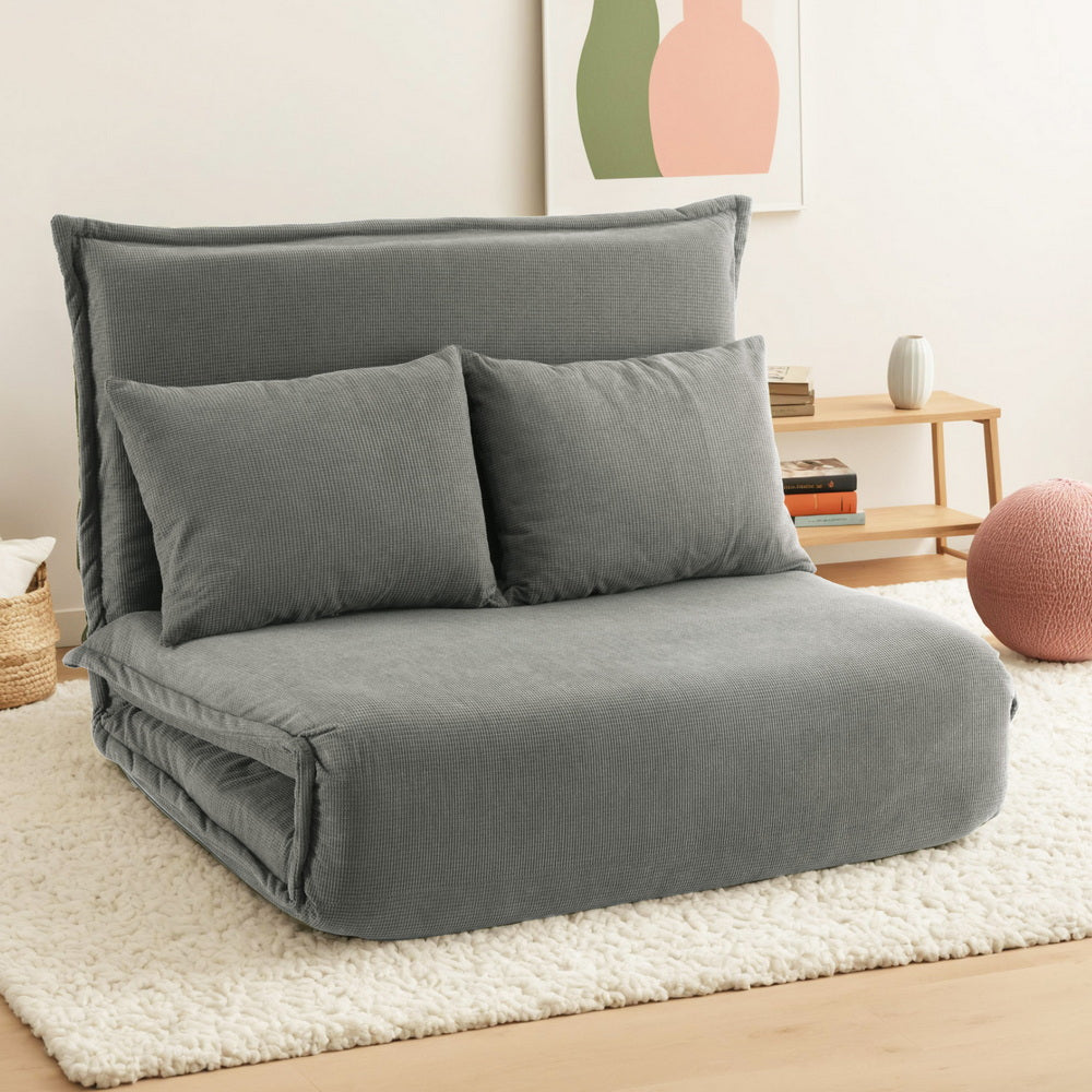 Artiss Floor Lounge Sofa Bed Foldable 2 Seater Grey Artiss