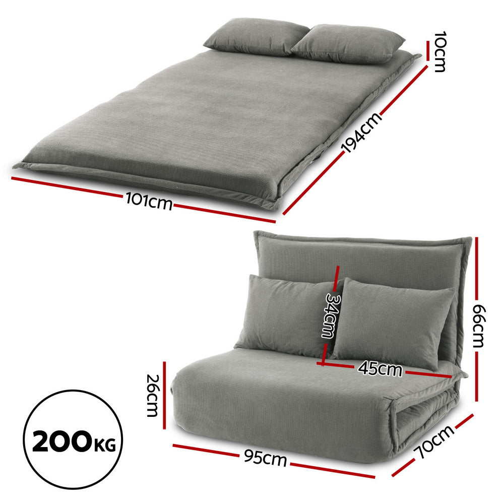 Artiss Floor Lounge Sofa Bed Foldable 2 Seater Grey Artiss