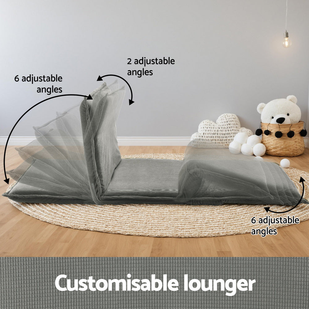 Artiss Floor Lounge Sofa Bed Foldable 2 Seater Grey Artiss