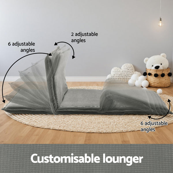 Artiss Floor Lounge Sofa Bed Foldable 2 Seater Grey Artiss