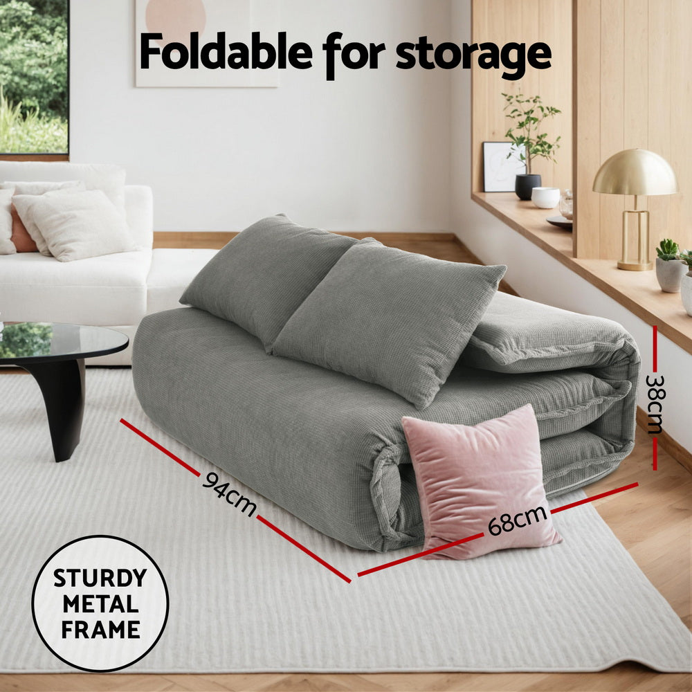 Artiss Floor Lounge Sofa Bed Foldable 2 Seater Grey Artiss