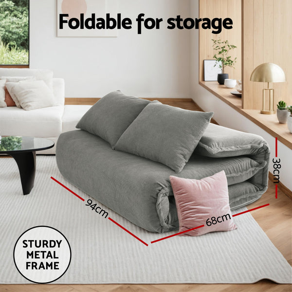 Artiss Floor Lounge Sofa Bed Foldable 2 Seater Grey Artiss