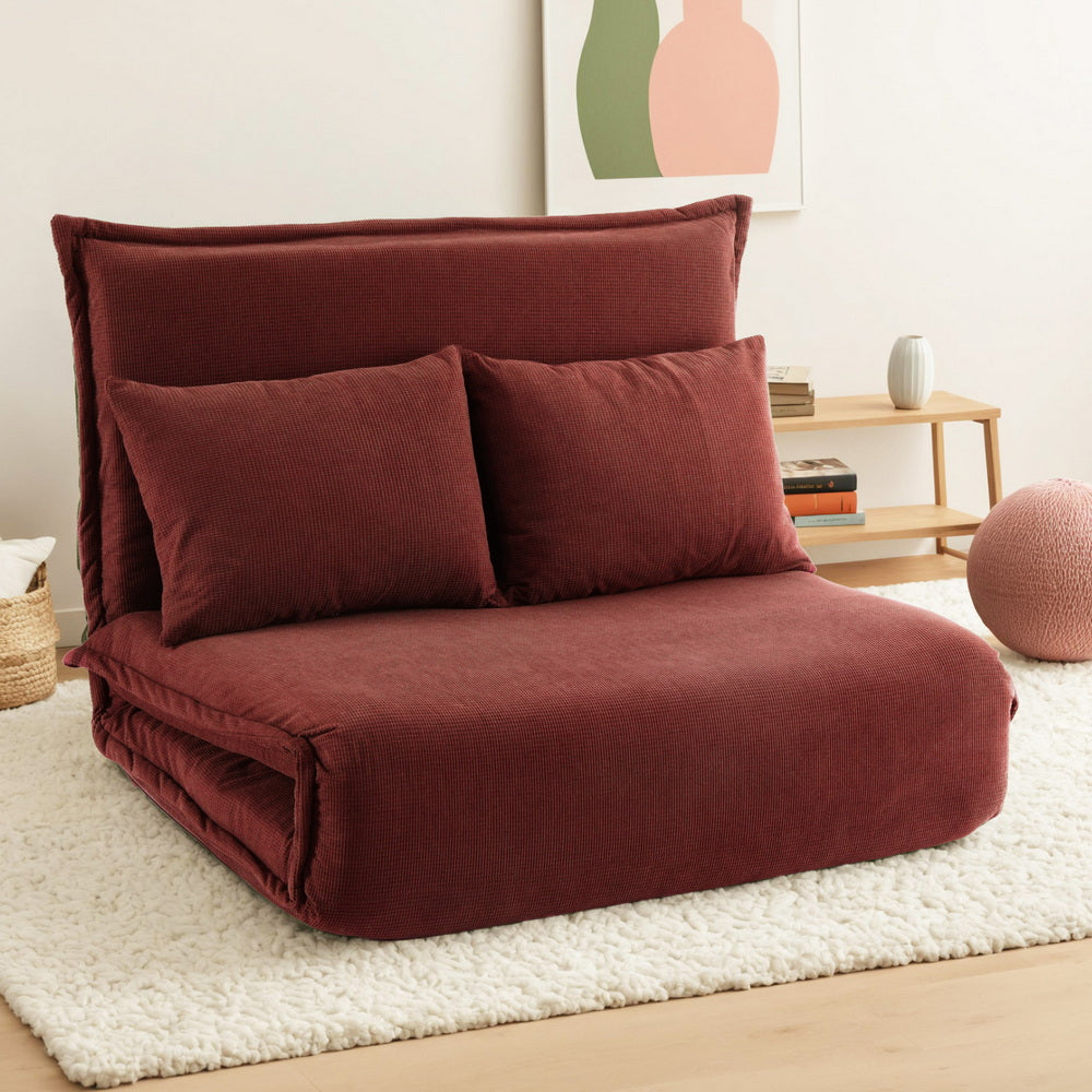 Artiss Floor Lounge Sofa Bed Foldable 2 Seater Orange Artiss