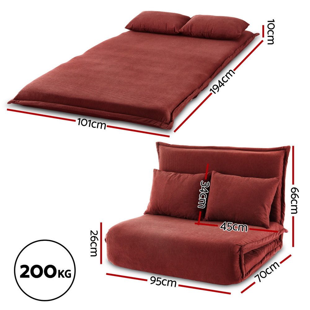 Artiss Floor Lounge Sofa Bed Foldable 2 Seater Orange Artiss