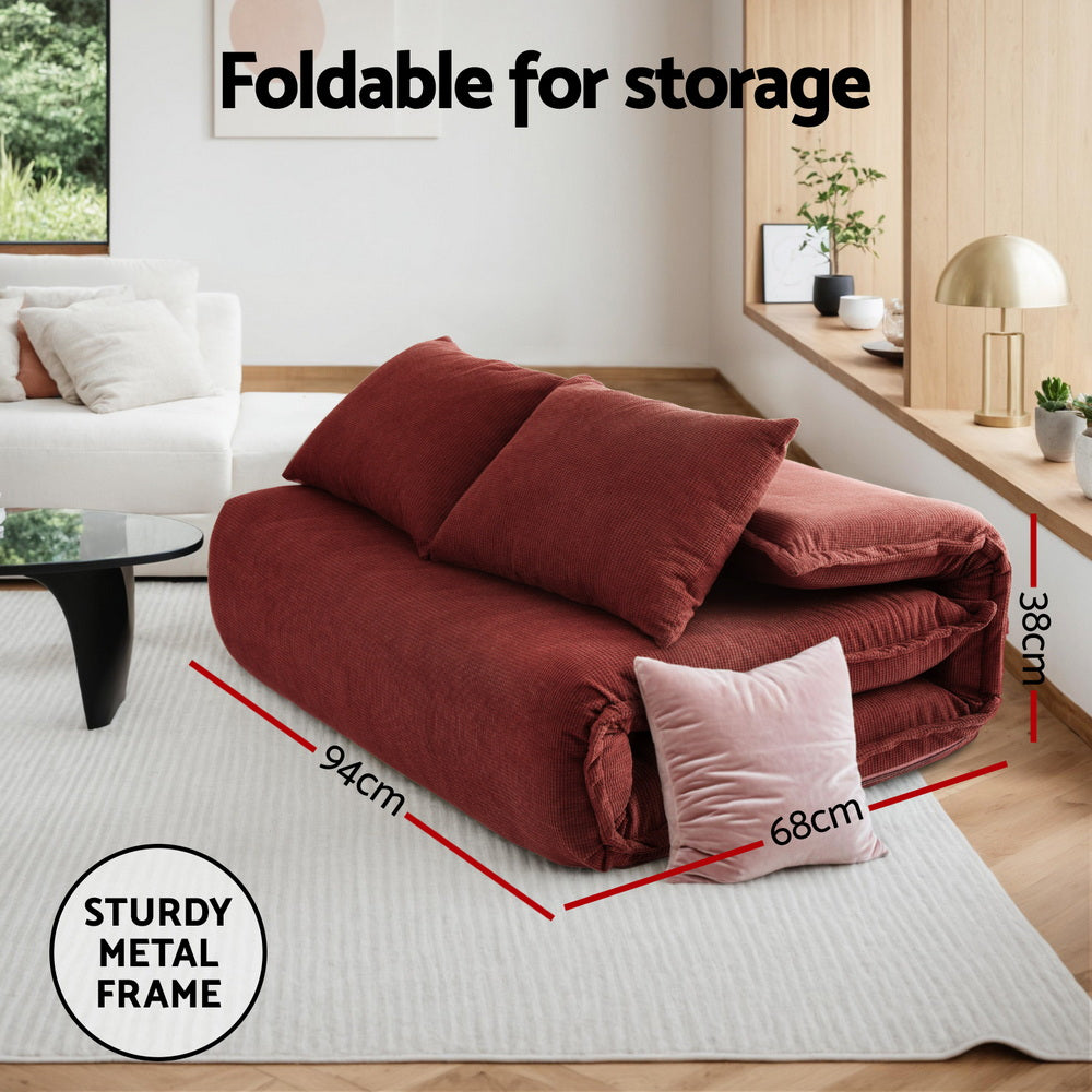 Artiss Floor Lounge Sofa Bed Foldable 2 Seater Orange Artiss