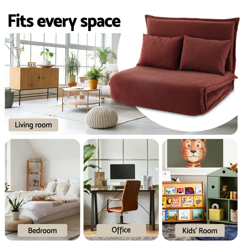 Artiss Floor Lounge Sofa Bed Foldable 2 Seater Orange Artiss