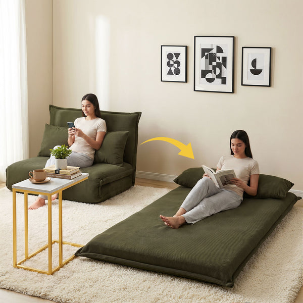 Artiss Floor Lounge Sofa Bed Folding Chaise Chair Green & Coffee Table Side Table Marble Effect Artiss