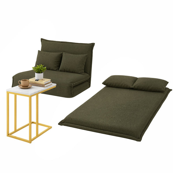 Artiss Floor Lounge Sofa Bed Folding Chaise Chair Green & Coffee Table Side Table Marble Effect Artiss