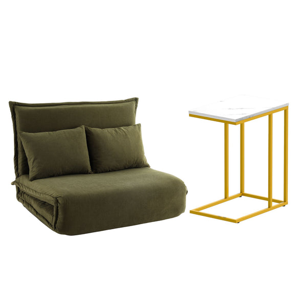 Artiss Floor Lounge Sofa Bed Folding Chaise Chair Green & Coffee Table Side Table Marble Effect Artiss