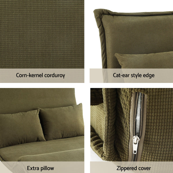 Artiss Floor Lounge Sofa Bed Folding Chaise Chair Green & Coffee Table Side Table Marble Effect Artiss