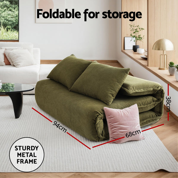 Artiss Floor Lounge Sofa Bed Folding Chaise Chair Green & Coffee Table Side Table Marble Effect Artiss