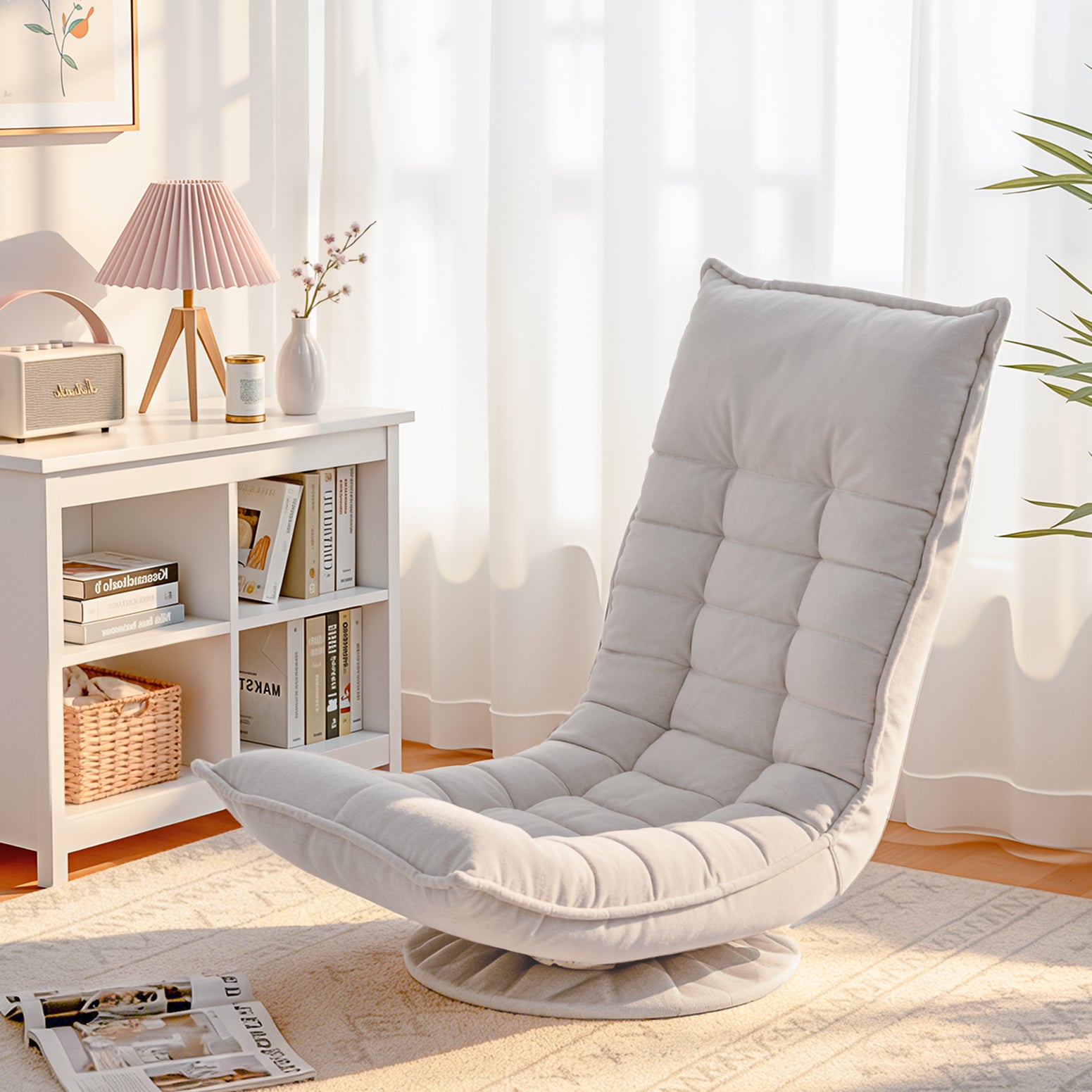 Artiss Swivel Floor Chair 5 Adjustable Foldable Lounge Seat Floor Sofa Chair Grey Awezingly