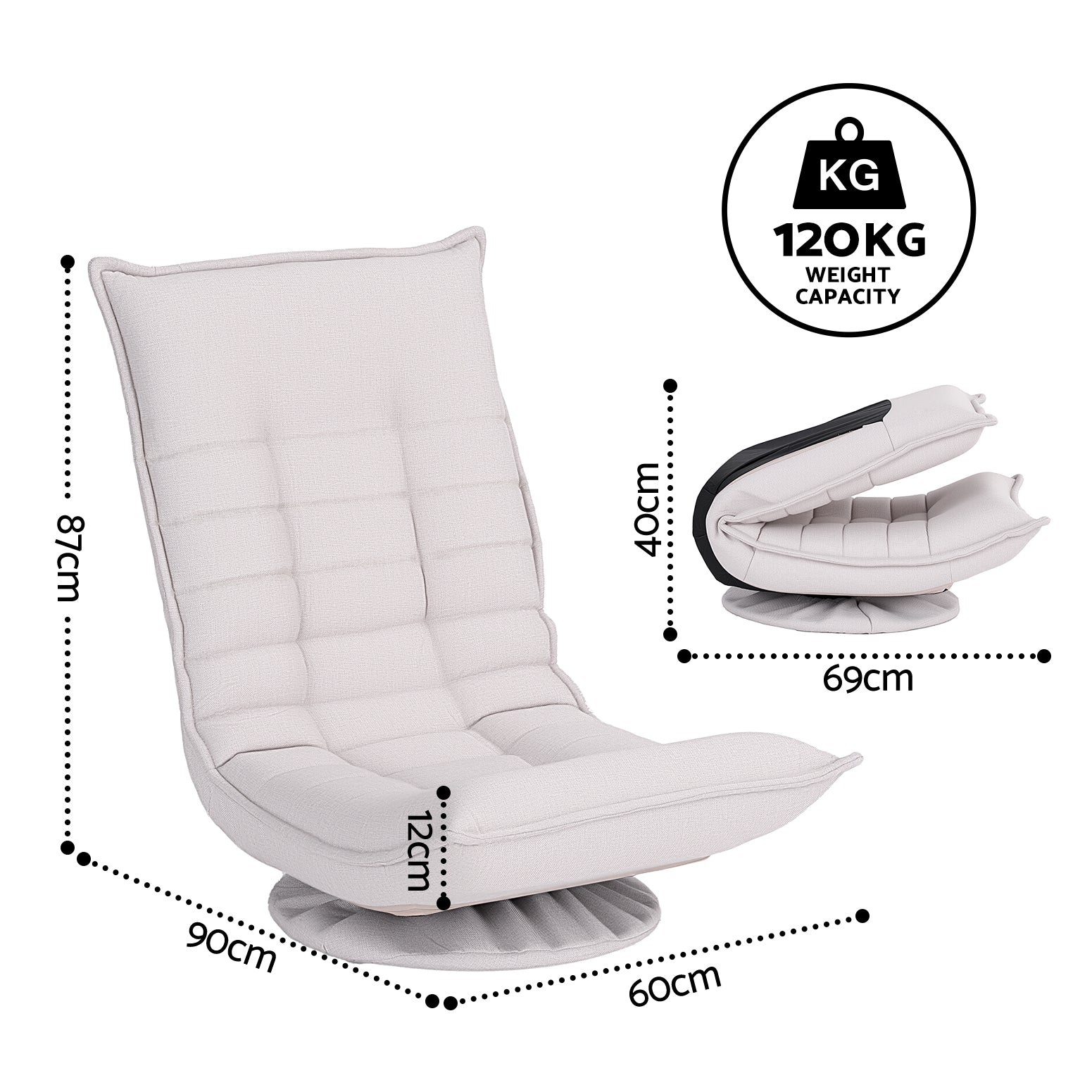 Artiss Swivel Floor Chair 5 Adjustable Foldable Lounge Seat Floor Sofa Chair Grey Awezingly
