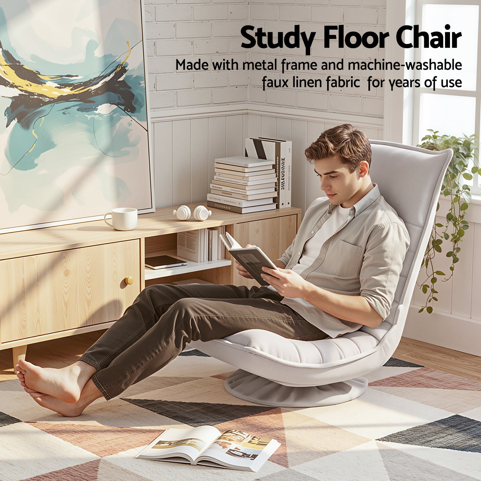 Artiss Swivel Floor Chair 5 Adjustable Foldable Lounge Seat Floor Sofa Chair Grey Awezingly