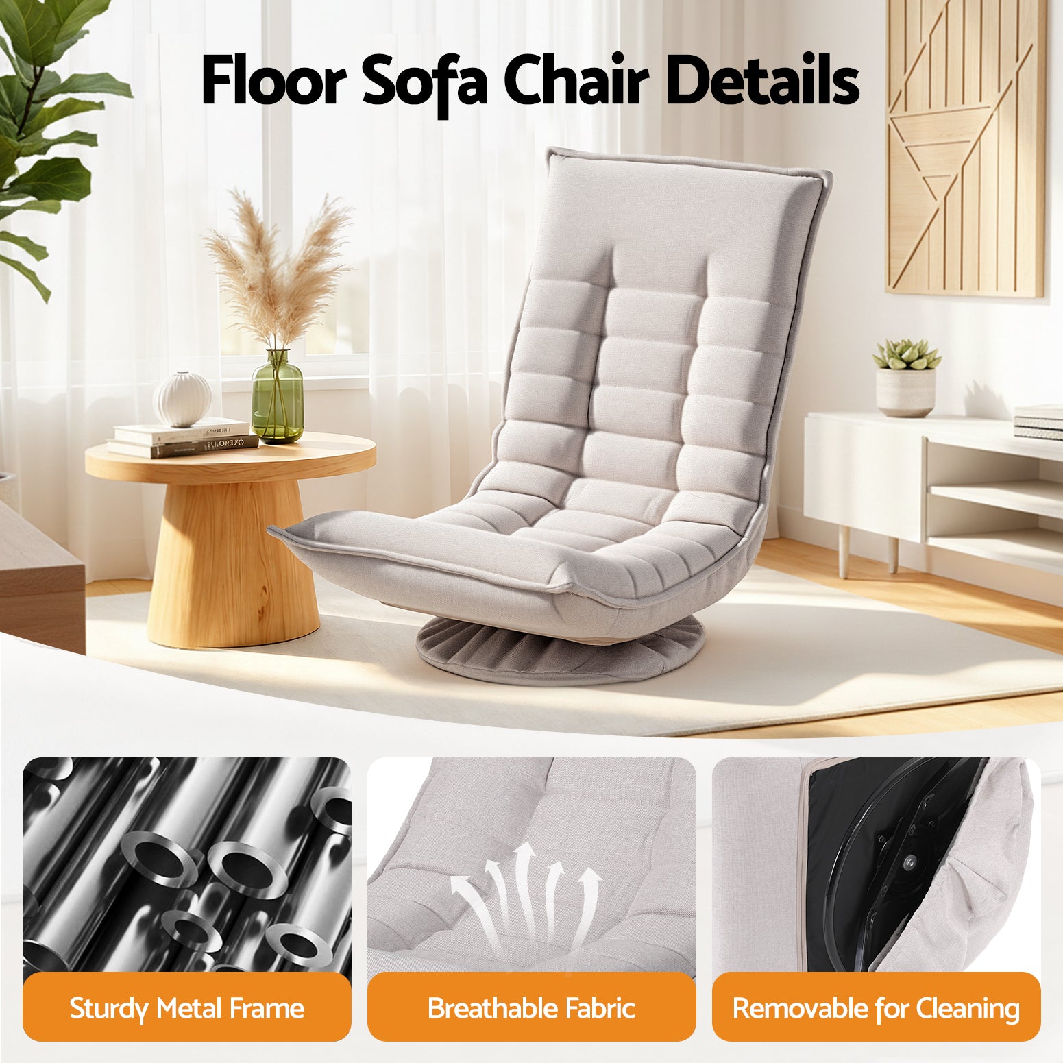 Artiss Swivel Floor Chair 5 Adjustable Foldable Lounge Seat Floor Sofa Chair Grey Awezingly