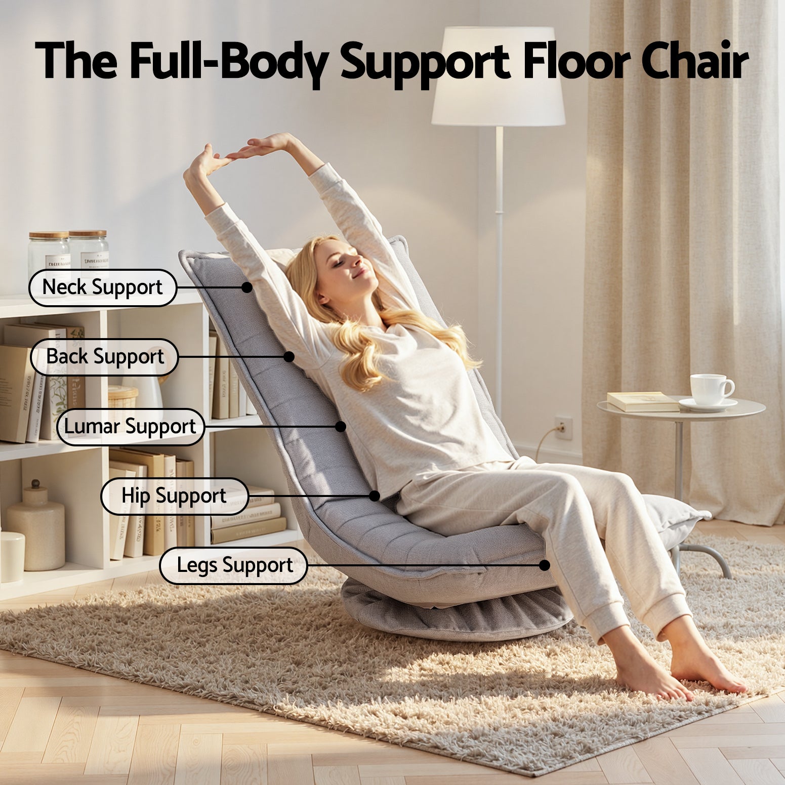 Artiss Swivel Floor Chair 5 Adjustable Foldable Lounge Seat Floor Sofa Chair Grey Awezingly