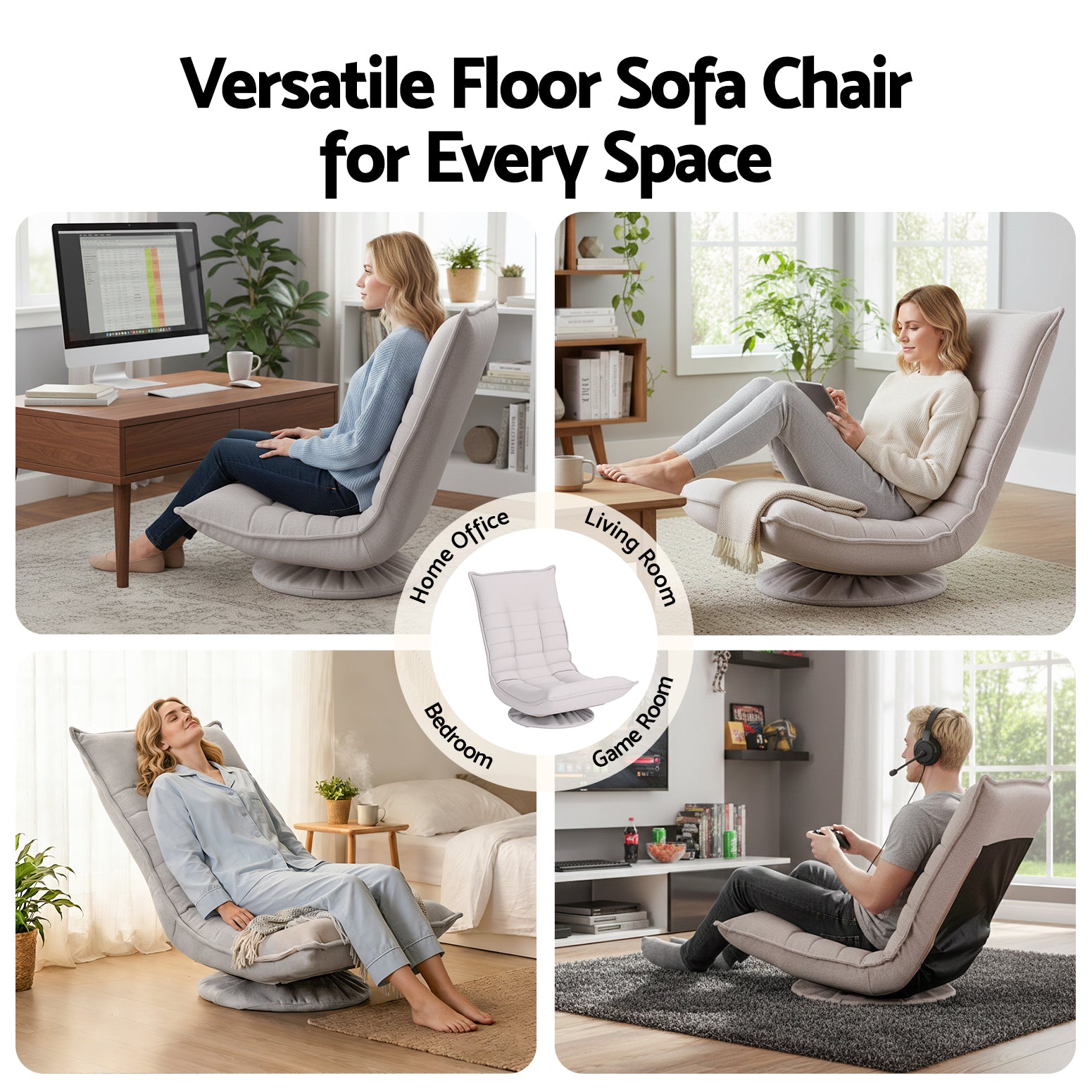 Artiss Swivel Floor Chair 5 Adjustable Foldable Lounge Seat Floor Sofa Chair Grey Awezingly