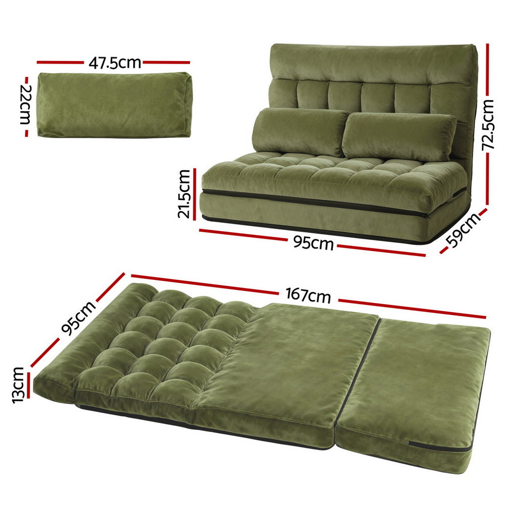 ArtissLounge Sofa Bed 2 seater Green Fabric Artiss