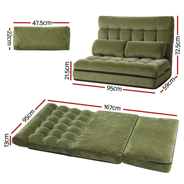 ArtissLounge Sofa Bed 2 seater Green Fabric Artiss