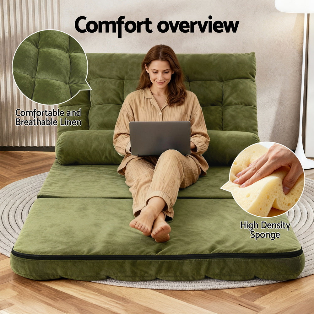 ArtissLounge Sofa Bed 2 seater Green Fabric Artiss
