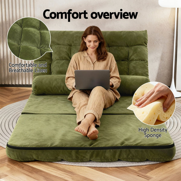 ArtissLounge Sofa Bed 2 seater Green Fabric Artiss