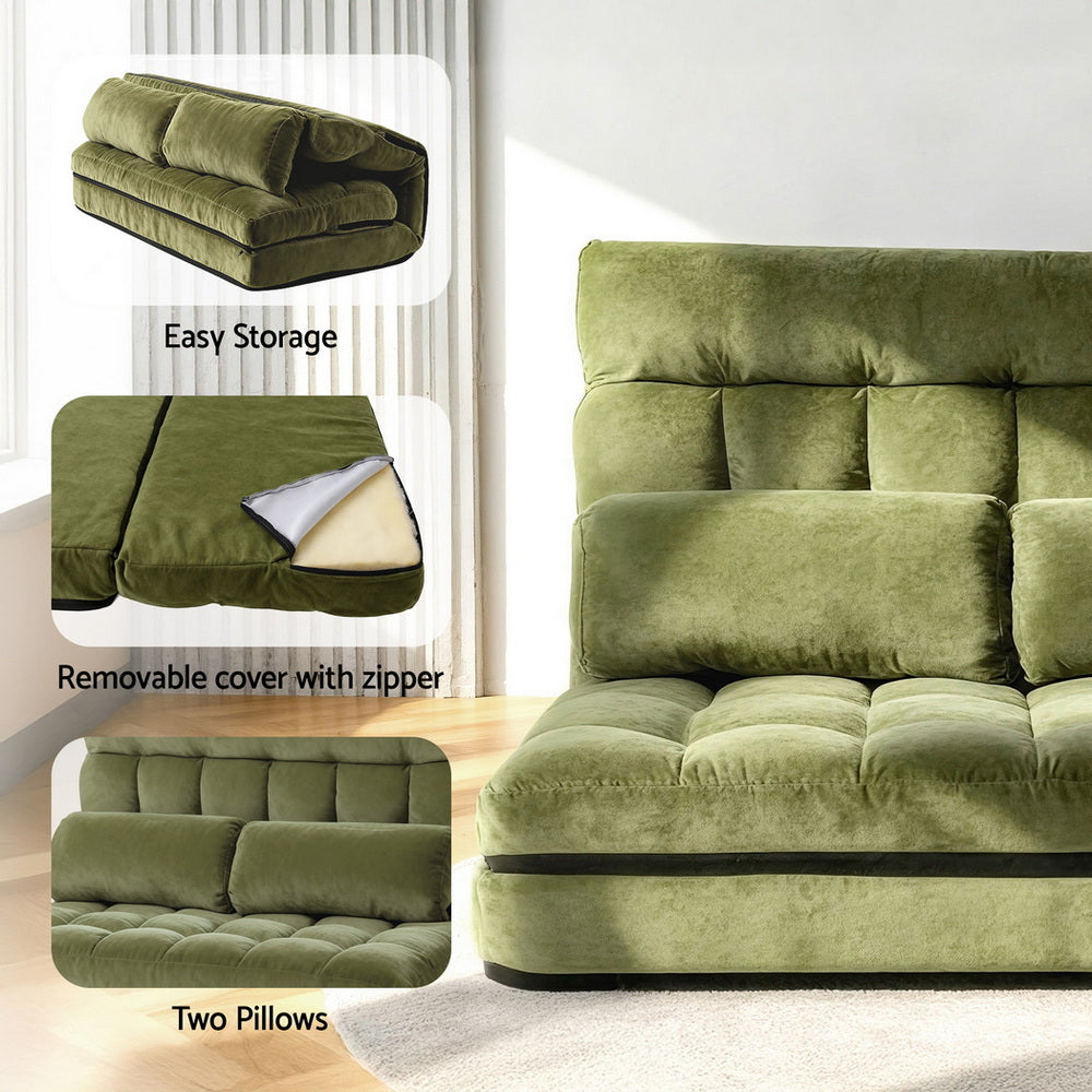 ArtissLounge Sofa Bed 2 seater Green Fabric Artiss