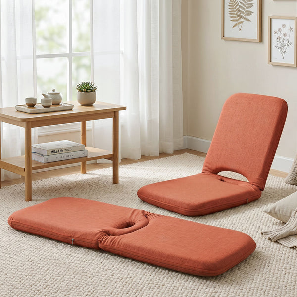 Artiss Floor Chair 5 Position Adjustable Orange Lazy Sofa for Living Room Bedroom Artiss