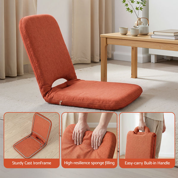 Artiss Floor Chair 5 Position Adjustable Orange Lazy Sofa for Living Room Bedroom Artiss