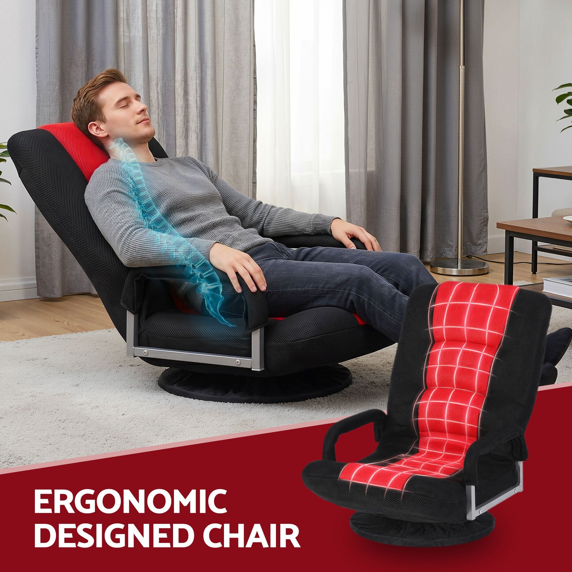 Artiss Floor Gaming Chair with 360 Swivel, 6-Position Backrest for Gaming Awezingly