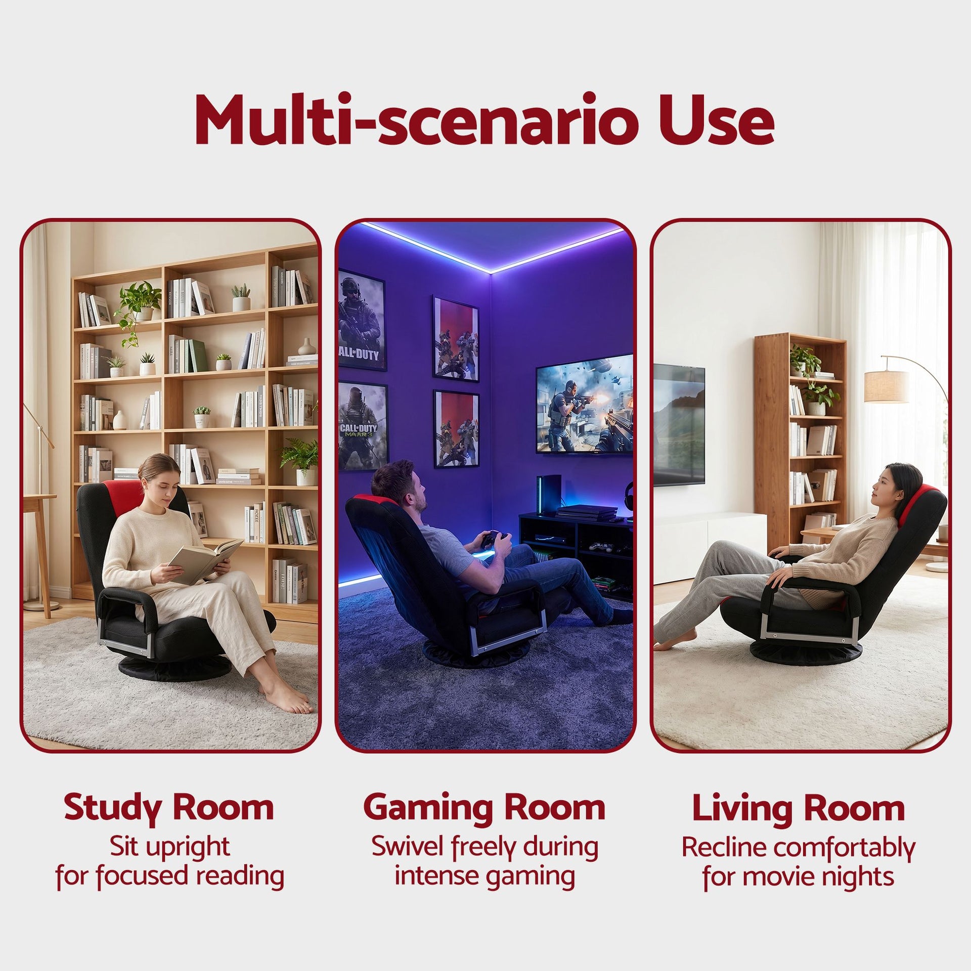 Artiss Floor Gaming Chair with 360 Swivel, 6-Position Backrest for Gaming Awezingly