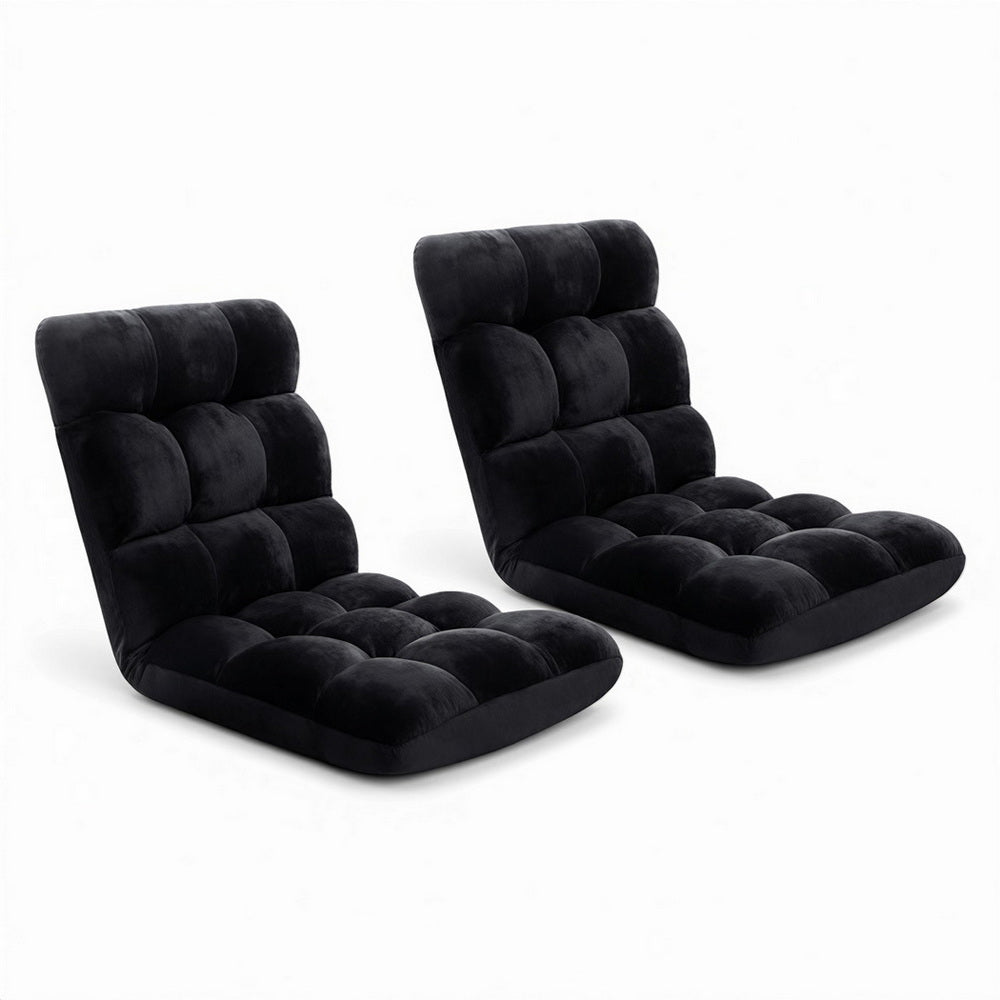 Artiss 2X Lounge Sofa Bed Flannel Fabric Black Awezingly