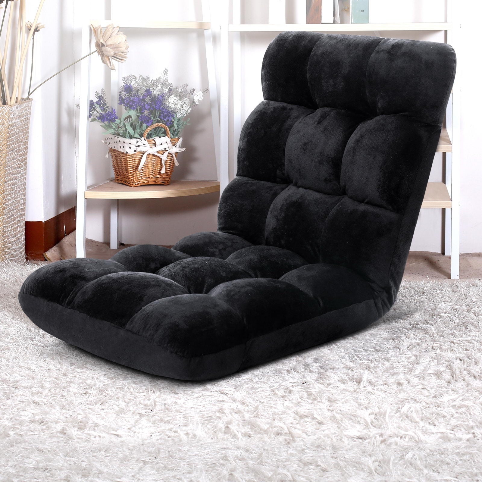 Artiss 4X Lounge Sofa Bed Flannel Fabric Black Artiss