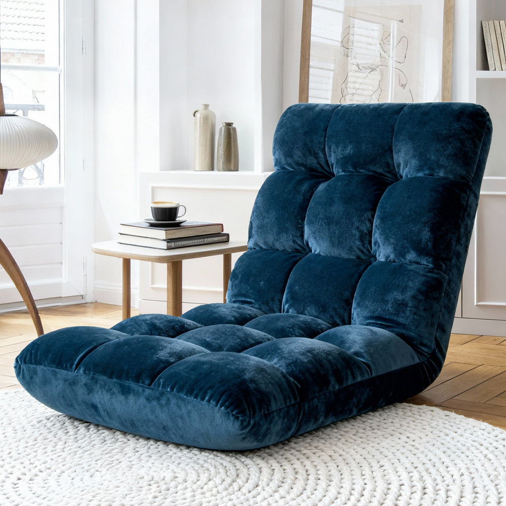 Artiss Floor Lounge Sofa Bed Flannel Fabric Navy Artiss