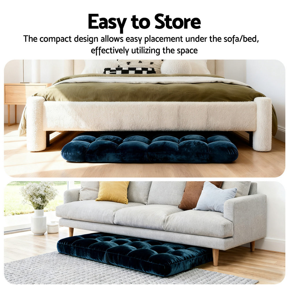 Artiss Floor Lounge Sofa Bed Flannel Fabric Navy Artiss