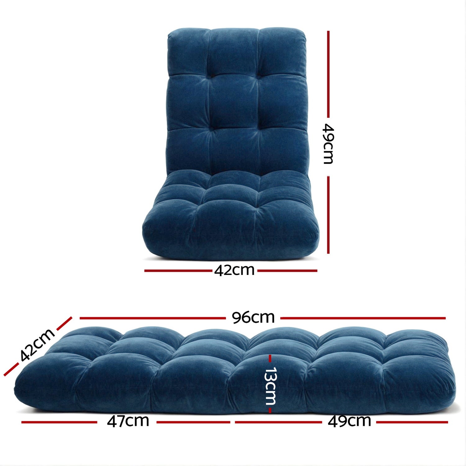 Artiss 2PCS Floor Lounge Sofa Bed Flannel Fabric Navy Artiss