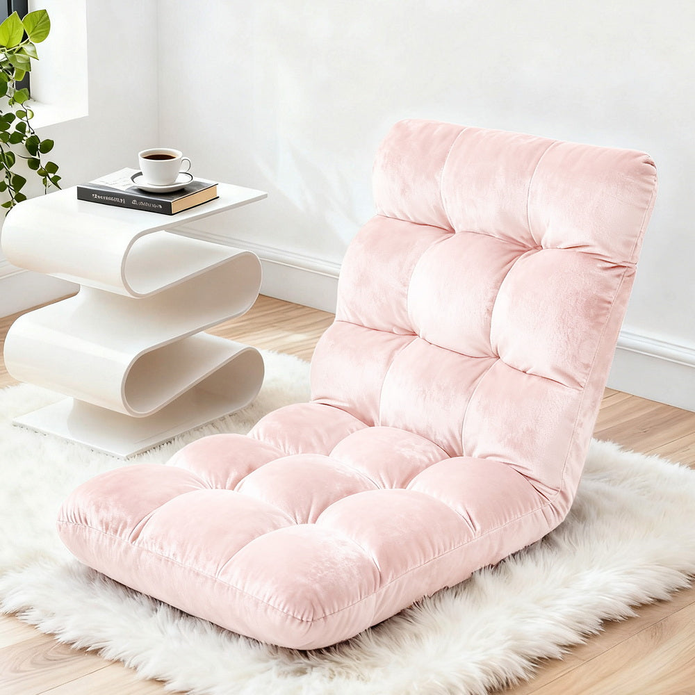 Artiss Floor Lounge Sofa Bed Flannel Fabric Pink Artiss
