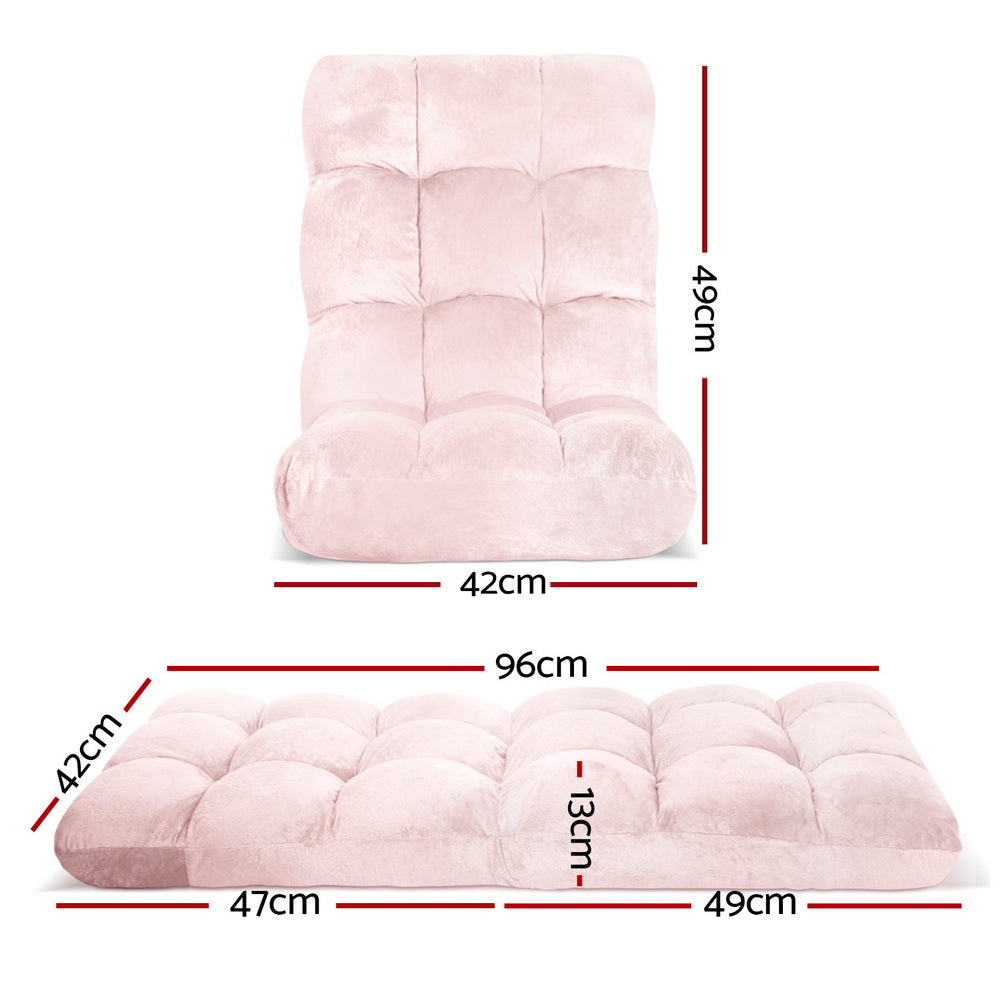Artiss Floor Lounge Sofa Bed Flannel Fabric Pink Artiss